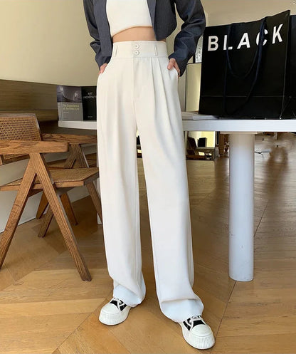 High Waist Suit Wide Leg Elegant Minimalism Straight Pants