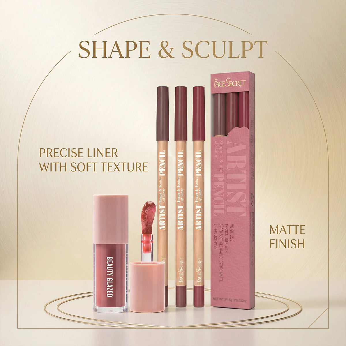 4Pcs Lip Liner & Lip Gloss Set Waterproof Long-lasting