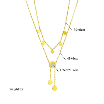 Stainless Steel Round Roman Dial Long Necklace
