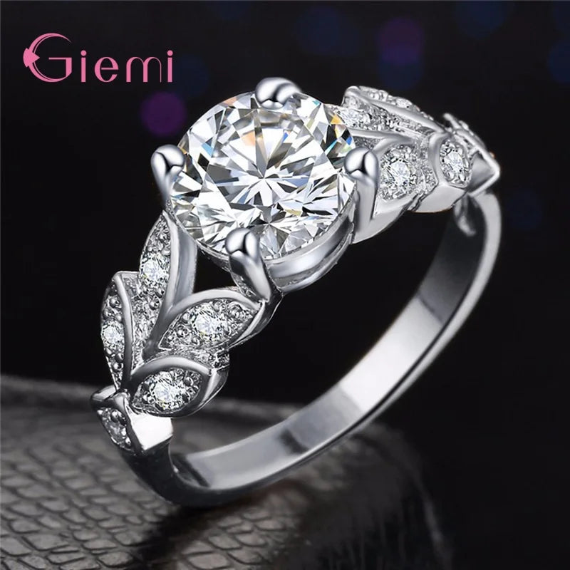 925 Sterling Silver Vine Leaf Cubic Zircon Ring