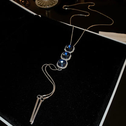Luxury Jewelry Blue Crystal Tassel Long Necklace