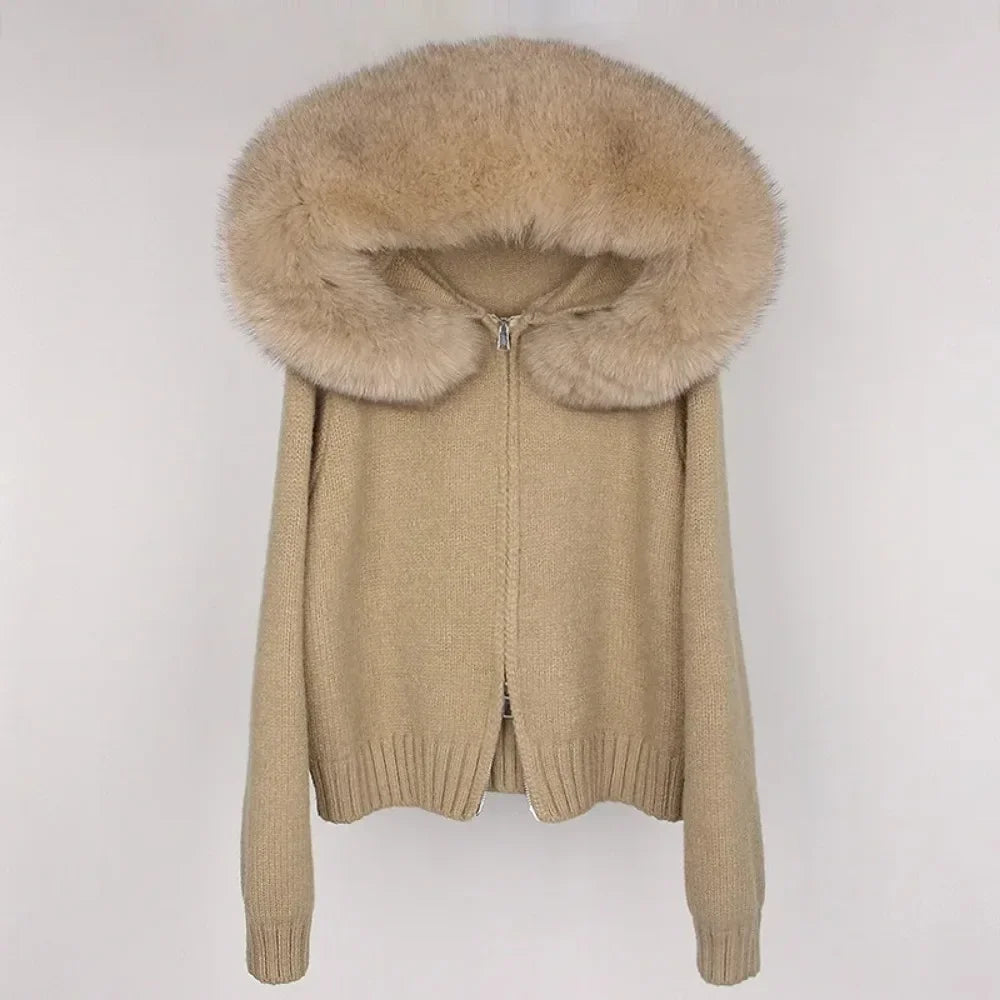 Hooded Real Fox Fur Collar Jacket