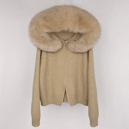 Hooded Real Fox Fur Collar Jacket