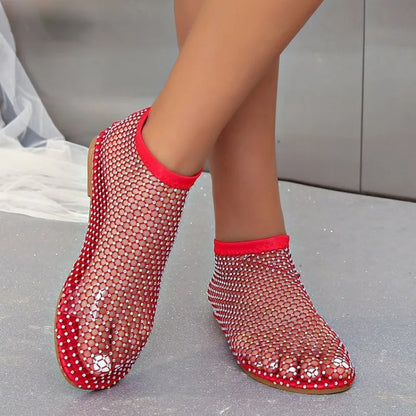 Mesh Luxurious Rhinestone Round Toe Sandal