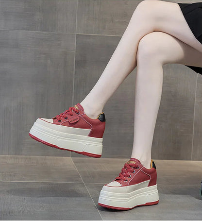 Genuine Leather High Heels Casual Sneakers