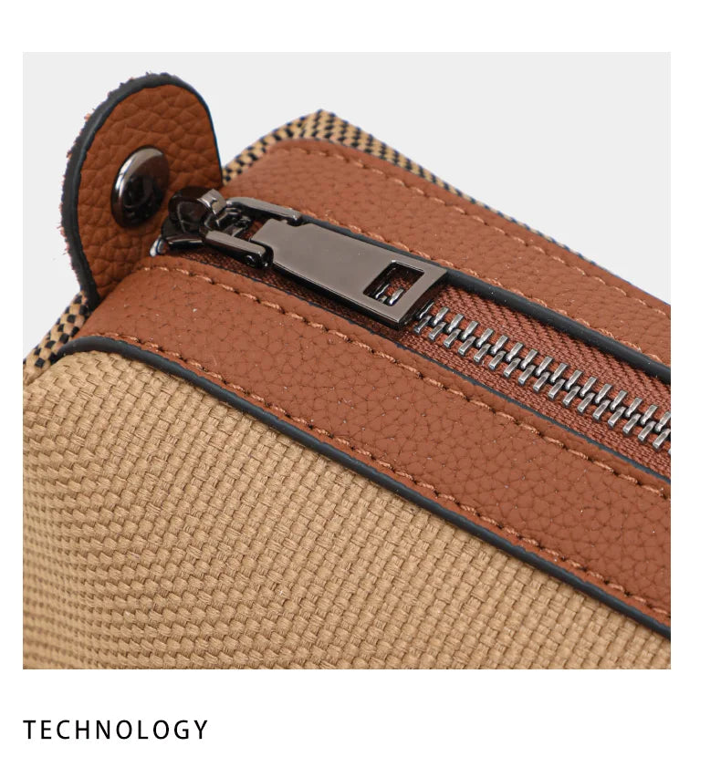 Bolso de lona y cuero genuino