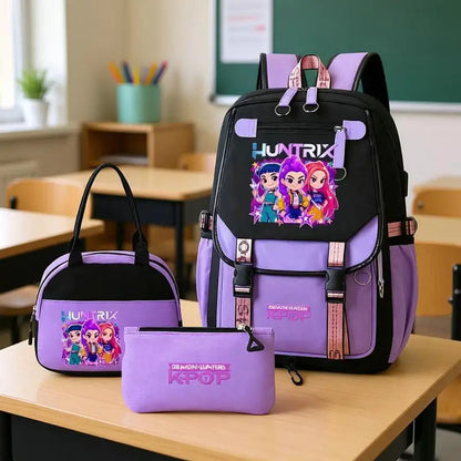 Mochilas Set KPop Demon Hunters Capacity Student School Bag