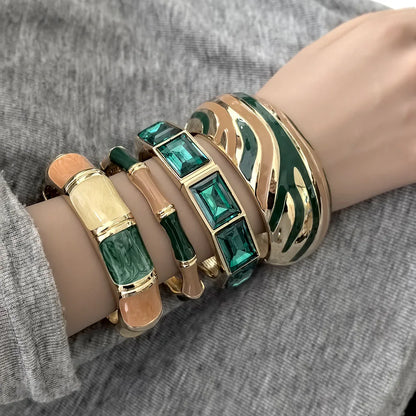 Minimalist Green Zinc Alloy Bangles Geometric Wide Cuff Open Bangle Bracelets