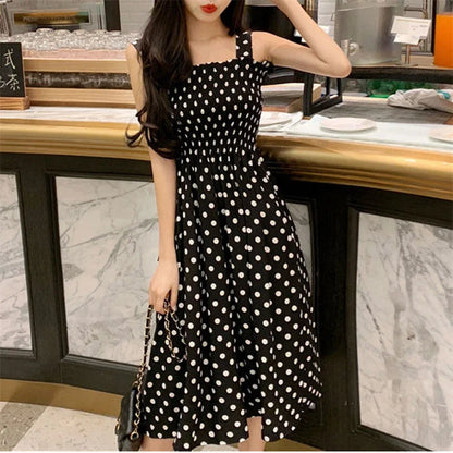 Polka Dot Elegant Sleeveless Chiffon Long Dress