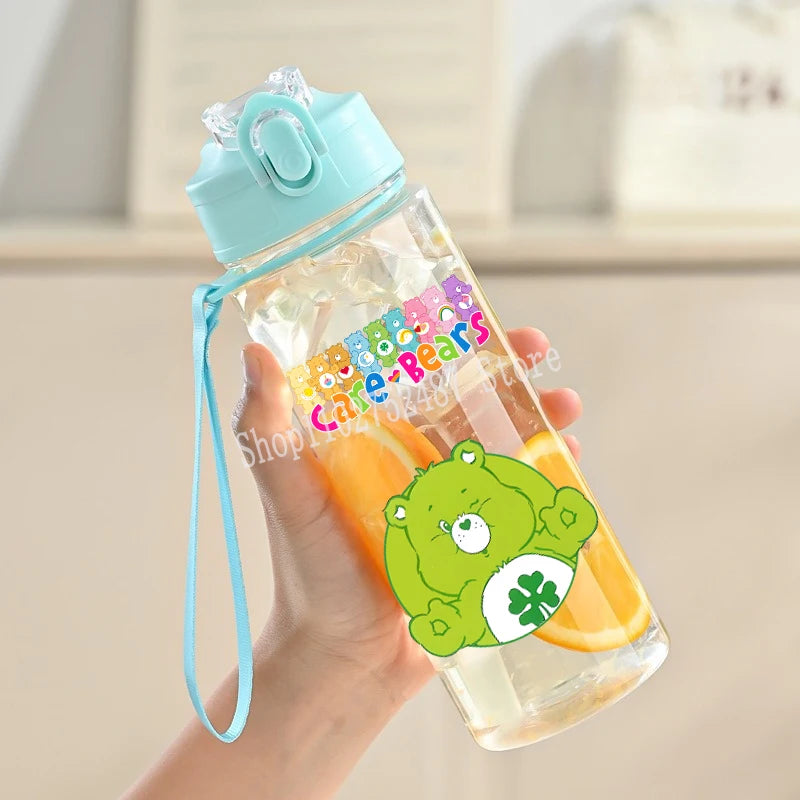 900ml Care Bears Cute Water Bottle with Straw Girls School Plastic Cup