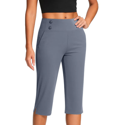 Thin Yoga Button Pocket With Split Hems High Waist Sports Pants
