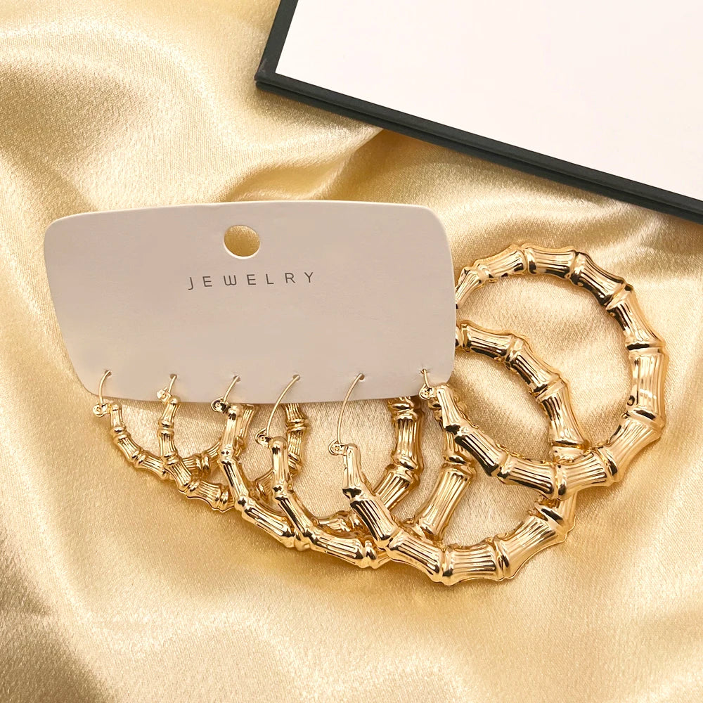 3pairs Hoop Big Geometry Round Circle Earring