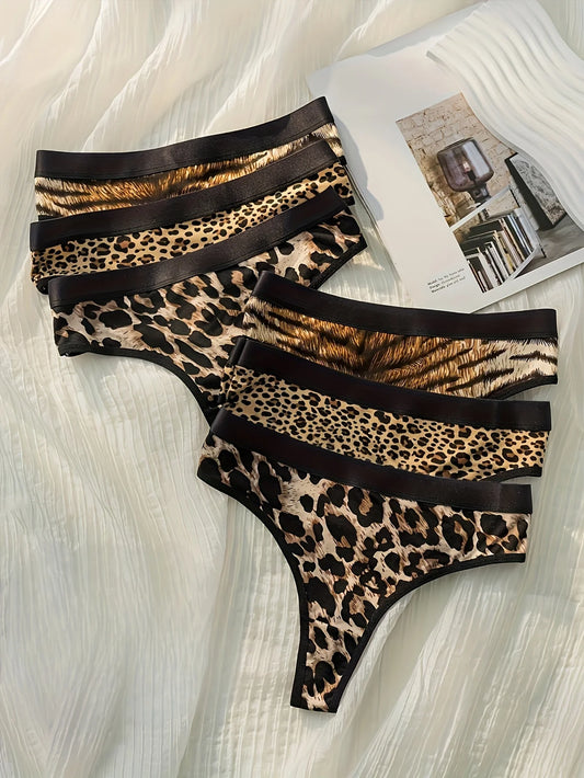 6-piece leopard print zebra print tiger print cotton inner lining G-String