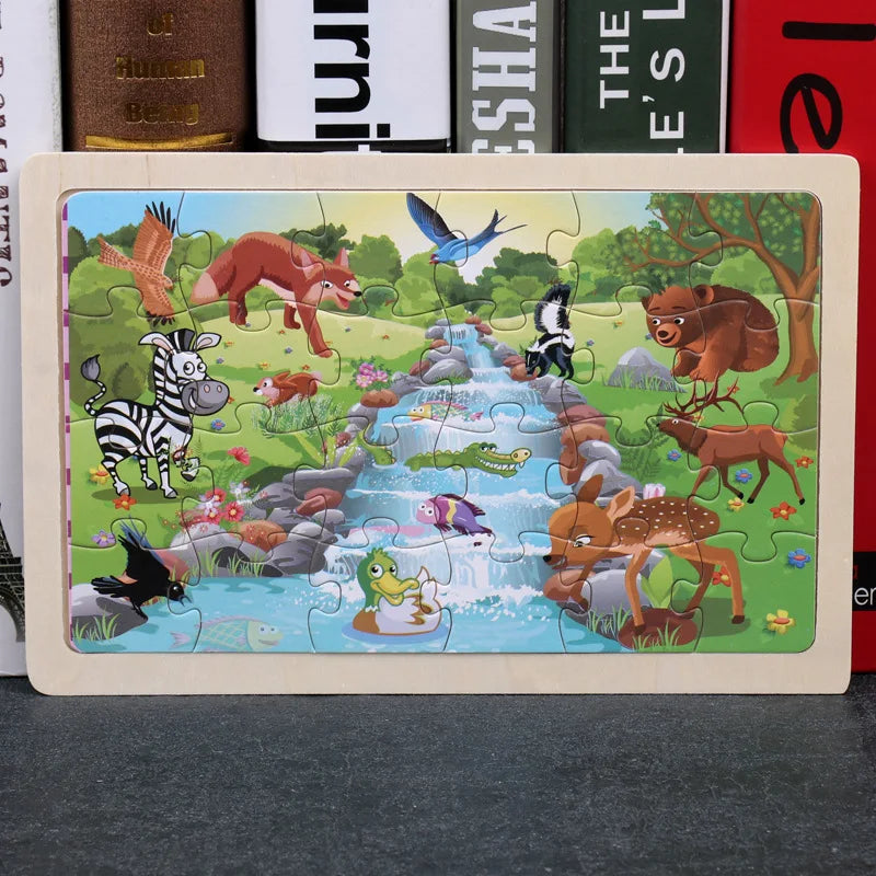 24 Pieces Puzzles Cartoon Animal Wood Jigsaw Learning Toys