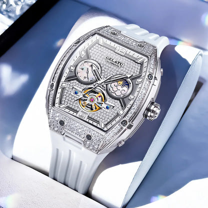 Fully Diamond Luxury Hollowed Moon Phase Waterproof Automatic Mechanical Watches