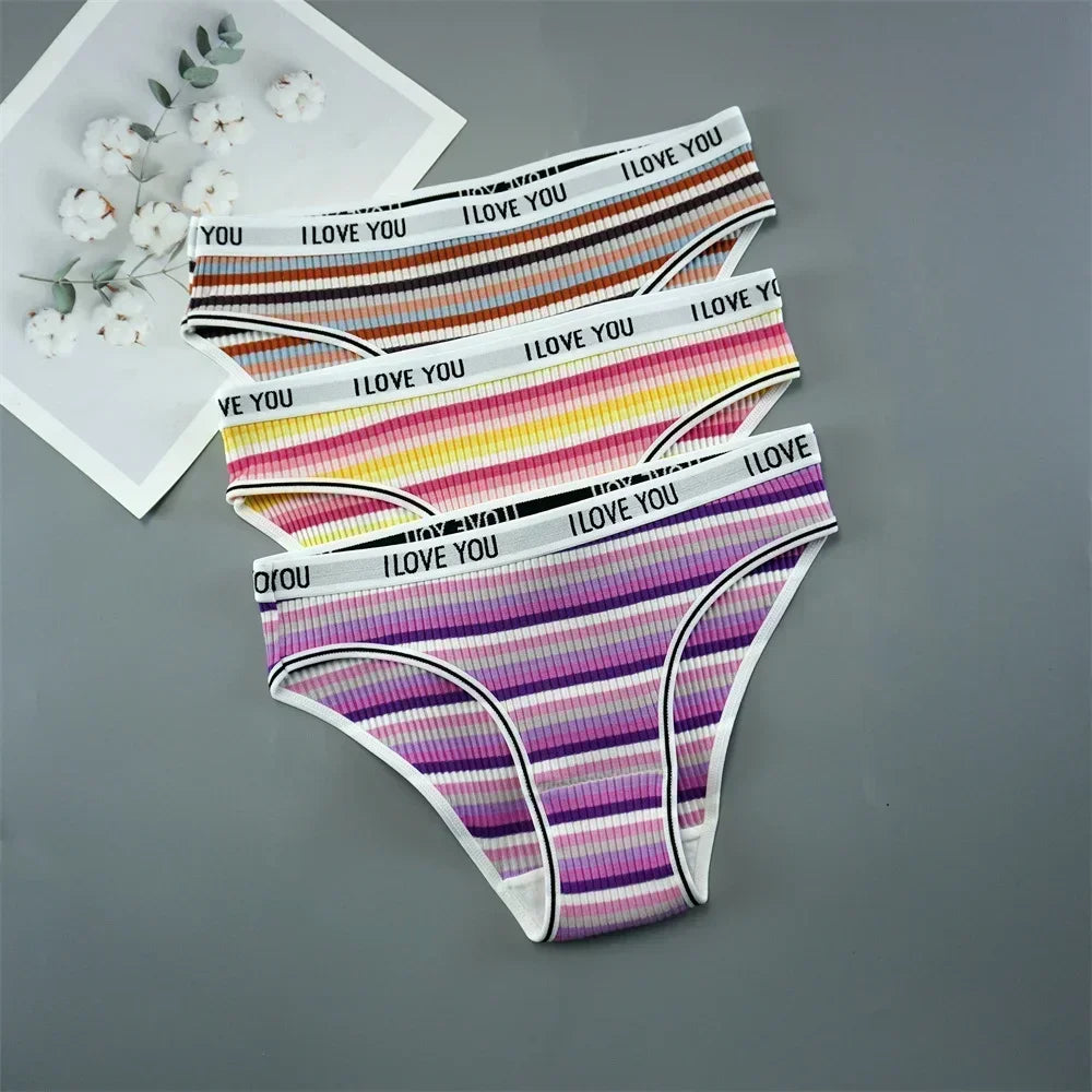 3PCS/Set Letter Printed Cotton Underwear Breathable Comfort Sexy Lingerie