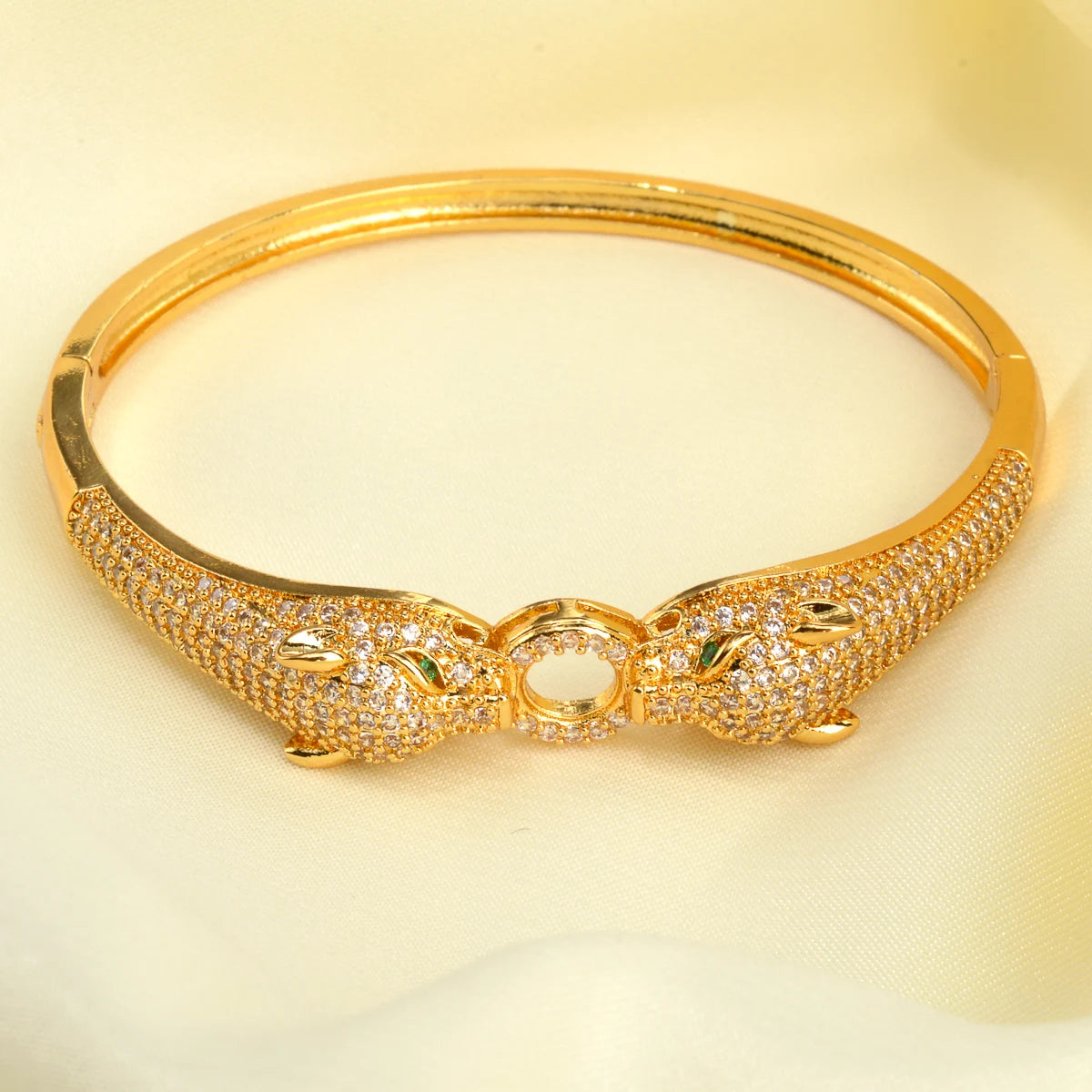 Gold Silver Color Leopard Head 18K Gold Plated Bangle Luxury CZ Zircon Bracelets