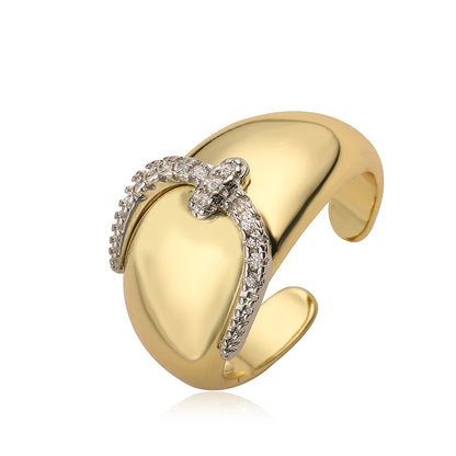 Gold/Silver Geometric Shiny AAA CZ Inlay Copper Rings