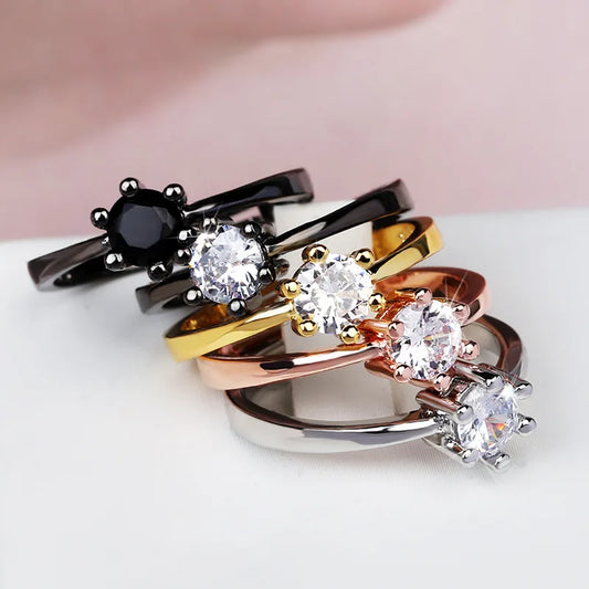 925 Sterling Silver Luxury White Bridal Ring 18K Gold Promise Love Rings
