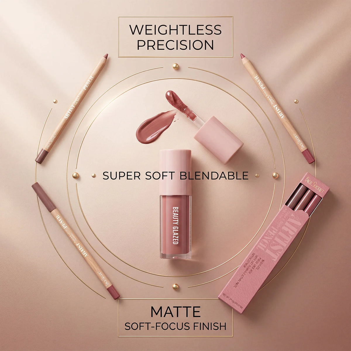 4Pcs Lip Liner & Lip Gloss Set Waterproof Long-lasting