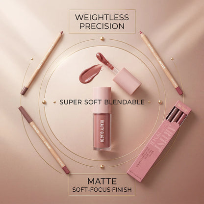 4Pcs Lip Liner & Lip Gloss Set Waterproof Long-lasting