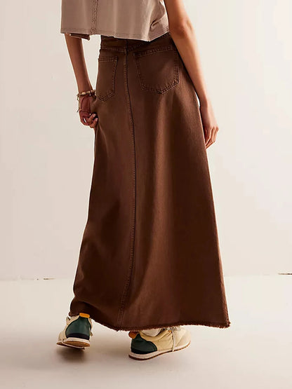 Falda vaquera larga de talle alto estilo maxi