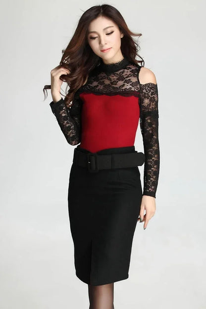 large size high waist mid-length wool skirt