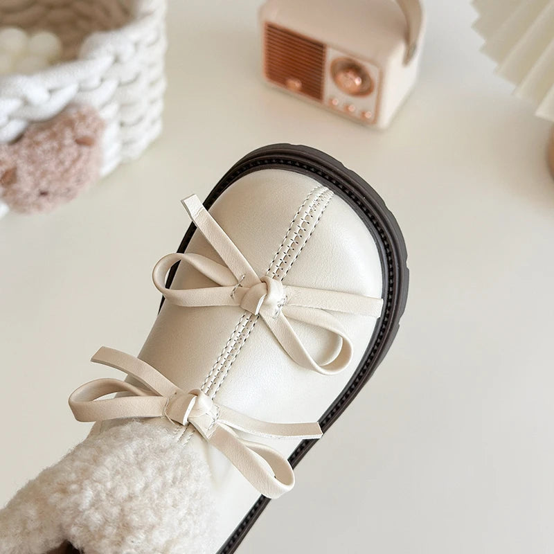 Round Toe Cute Bow Zipper Short Warm Snow Boots