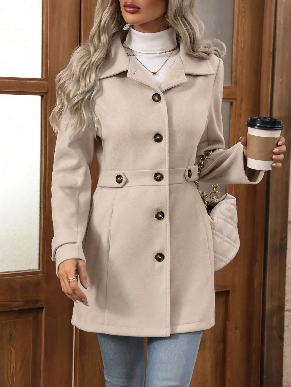 Autumn and Winter Solid Color Woolen Coat