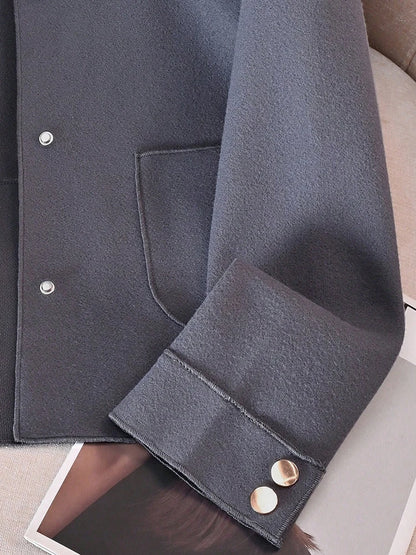 Classic Solid Short Woolen Warm Clothing Button Up Coat