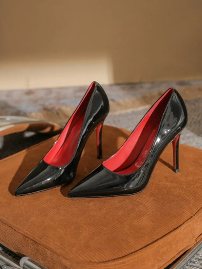 Black Red Sole High Heels Sexy Leather Shoes