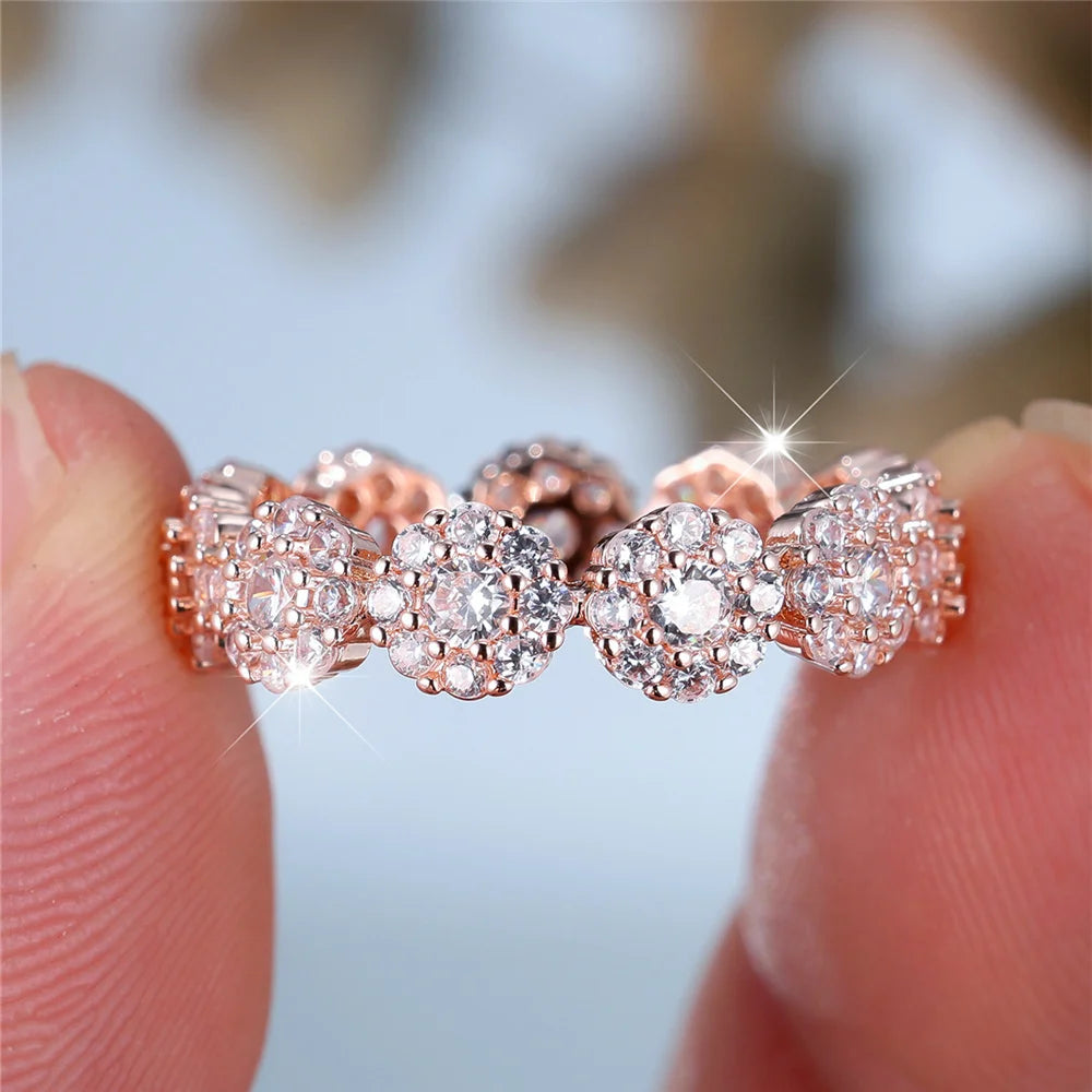 Charm White Zircon Stone Round Vintage Rose Gold Rings
