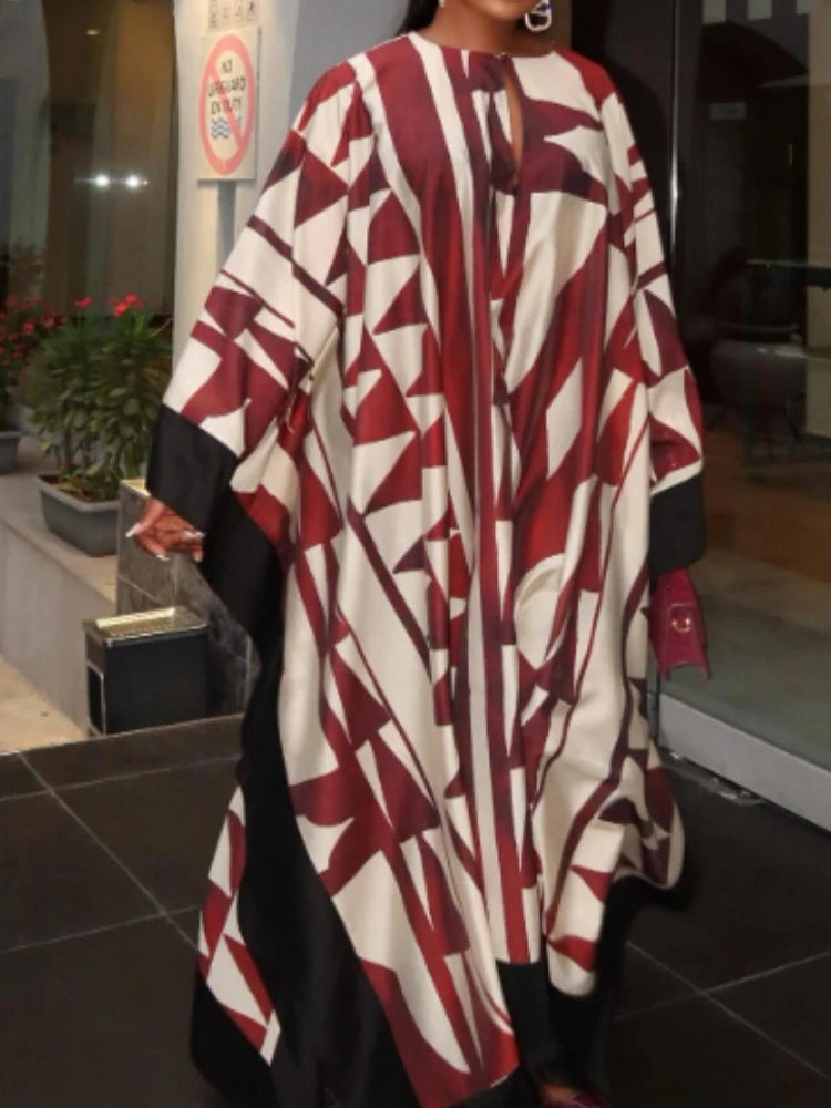 Loose Print Bohemian Retro V-neck Temperament Beach Dress