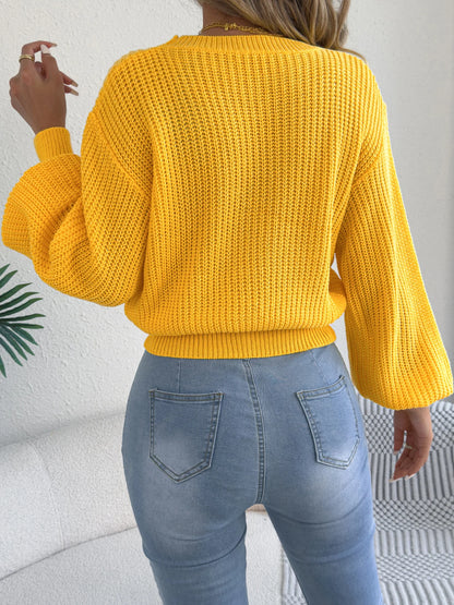 Round Neck Lantern Long Sleeve Knitted Sweaters