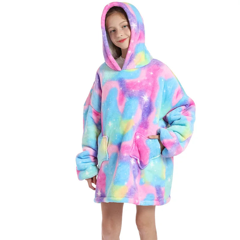 Kids Hoodie Oversized Blanket with Sleeves Panda Giraffe Kigurumi Sweatshirt
