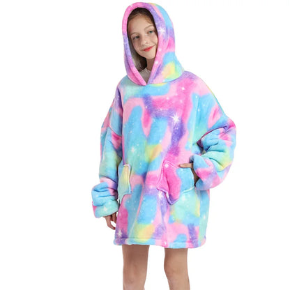 Kids Hoodie Oversized Blanket with Sleeves Panda Giraffe Kigurumi Sweatshirt