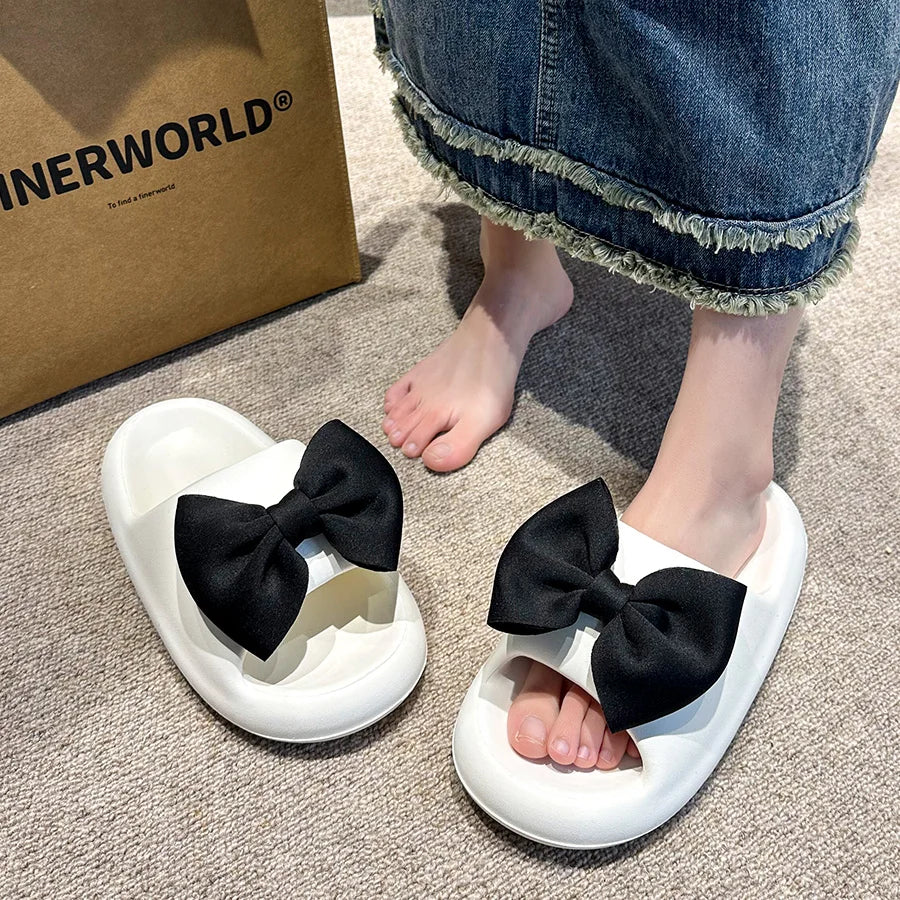 Bow Tie Thick Soft Sole Slippers