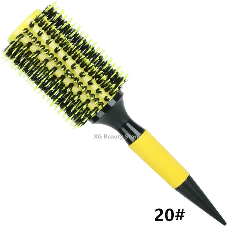 1/6pcs Yellow Boar Bristle Hair Comb Professional Round Hair Brush Curling Combs