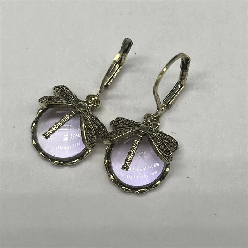 Vintage Bronze Dragonfly Drop Earrings