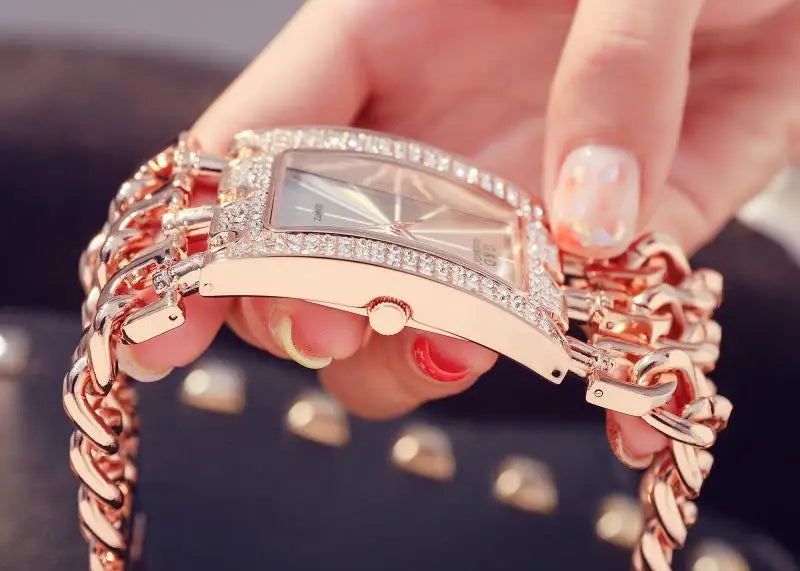 Three Chain Rhinestone Quartz Wrist Watches