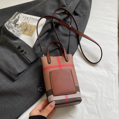 Luxury Mini Bucket Plaid PU Leather Crossbody Bag