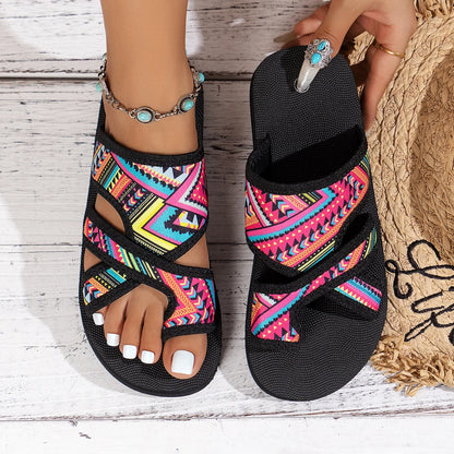 Open Toe Slip on Colorful Beach Ethnic Lightweight Slippers