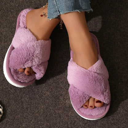 DANA Cross Strap Fur Slippers