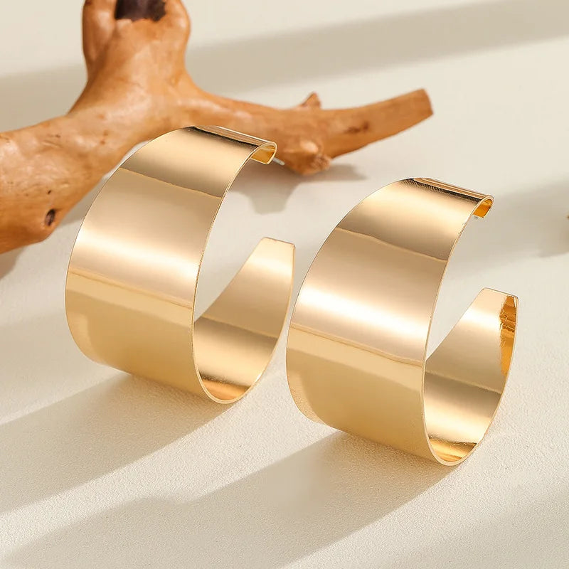 Chic Huggie Hollow Gold Hoop Luxury Wide Circle Punk Earrings
