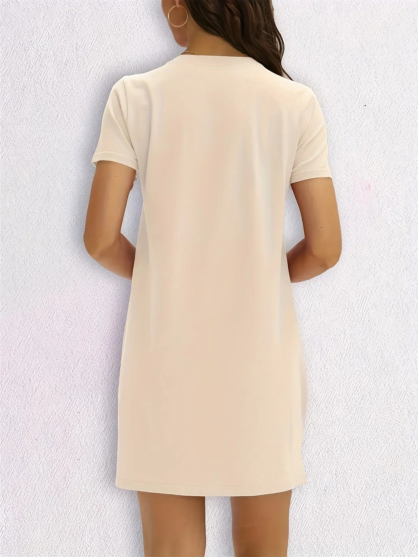 Casual Knit T-Shirt with Heart  Print Crew dress