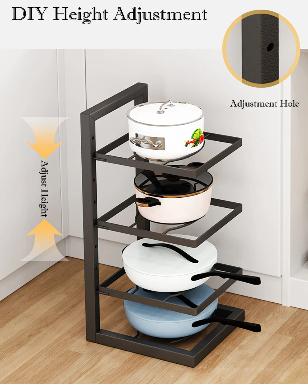 Adjustable Pot Rack Organizer Kitchen Stainless Steel Pot Storage Rack
