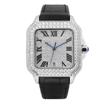 Leather Hip Hop Iced Out Jewellry Watch