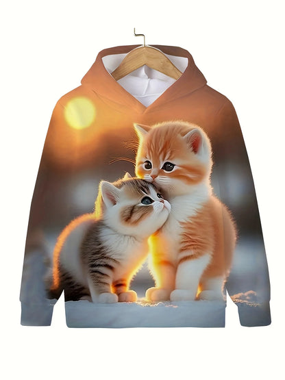 Long Sleeve Cute Cat Print Casual Kid Summer Autumn Hoodies