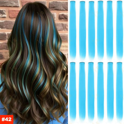 Colored Highlight 22 Inch Synthetic Hair Extensions Rainbow Long Straight Hairpieces