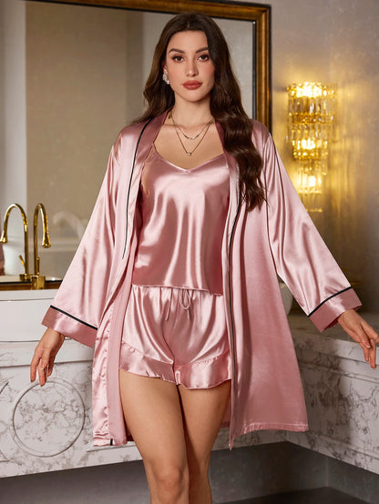 Bathrobe paired with halter shorts casual pajama set